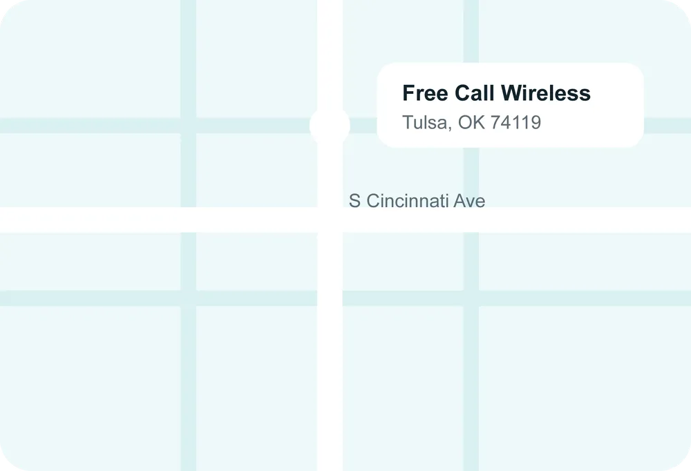 Map of the FreeCall Wireless office at 825 S Cincinnati Ave, Tulsa, Oklahoma